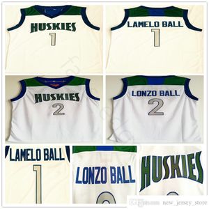 NCAA Chino Hills Huskies High School Lamelo #1 Ball Jersey Home Wit Gestikt Lonzo #2 Ball Basketball Jerseys Shirts Mix Order