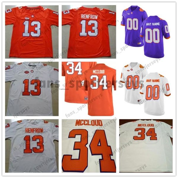 NCAA Clemson Tigers 13 Hunter Renfrow 5 Tee Higgins 8 Deon Cain 34 Ray-Ray McCloud Púrpura Blanco Naranja Hombres Mujeres Niños Camisetas de fútbol universitario