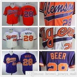 NCAA Clemson Tigers # 28 Seth Beer College Maillots de baseball pas cher Orange Blanc Violet Hommes Cousu Seth Beer University Jersey Shirt