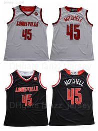 NCAA College Basketball 45 Donavan Mitchell Jerseys University Team Noir Couleur Blanc Extérieur Pour les fans de sport Respirant Pur Coton Broderie Et Couture Qualité Supérieure