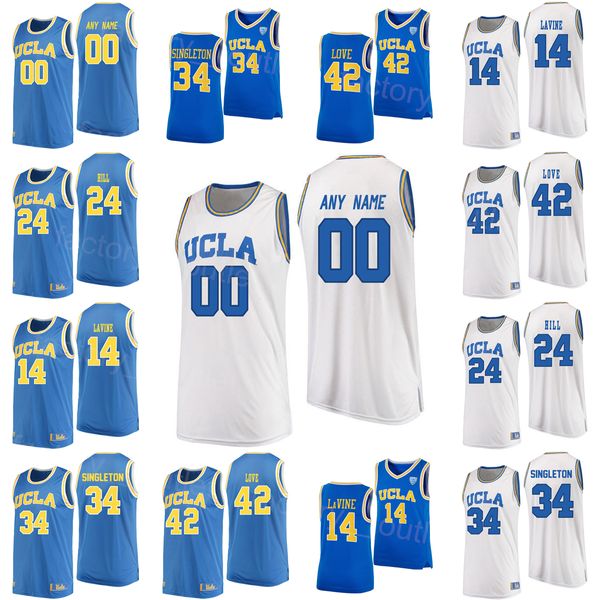 NCAA College Basketball UCLA Bruins Jersey 24 Jalen Hill 34 David Singleton Lonzo Ball 2 Zach LaVine 14 42 Kevin Love 5 Baron Davis University Numéro de nom personnalisé