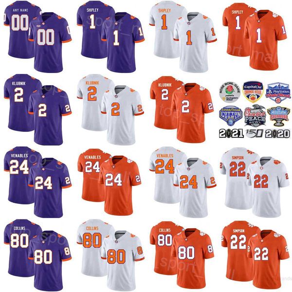 NCAA College Clemson Tigers Football 1 Will Shipley Jersey Université 2 Cade Klubnik 80 Beaux Collins 0 Antonio Williams 22 Trenton Simpson 24 Tyler Venables Sport