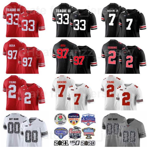 NCAA College Football 2 Chase Young Jerseys Ohio State Buckeyes 7 Dwayne Haskins Malcolm Jenkins JK Dobbins 25 Weber 97 Joey Bosa 33 Master Teague III Rouge Noir Blanc