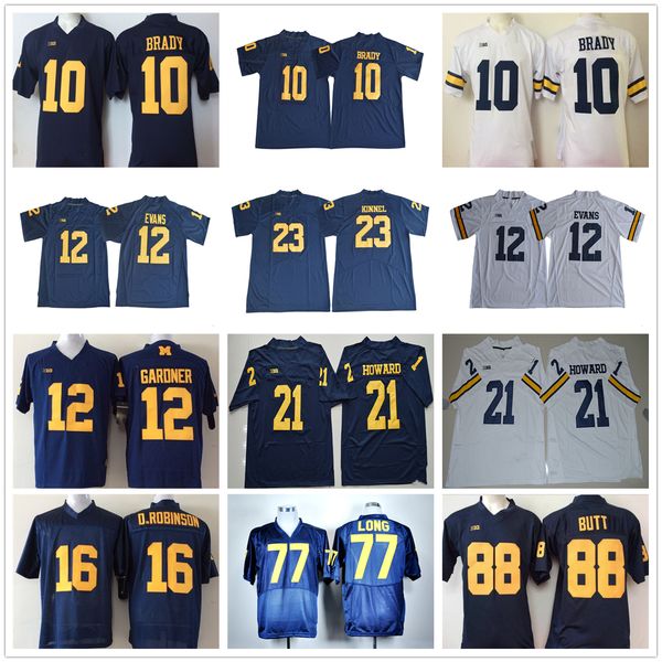 Maillots de football universitaire NCAA 10 Tom Brady 12 Devin Gardner 12 Chris Evans 16 Denard Robinson 21 Desmond Howard 23 Tyree Kinnel 77 Jacke Long 88 Jake Butt Jersey