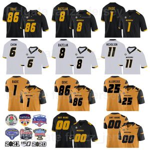 NCAA College Football Missouri Tigers Jersey Men 8 Connor Bazelak 1 Tyler Badie 86 Tauskie Dove 6 Keke Chism 25 Blaze Alldredge 11 Devin Nicholson Black jaune jaune jaune