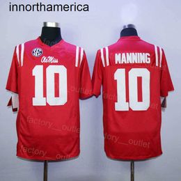 NCAA College Football Ole Miss Rebels 10 Eli Manning Jersey onaantastbare legende Hip Hop Team Rood Borduurwerk en naaien ademende sportfans