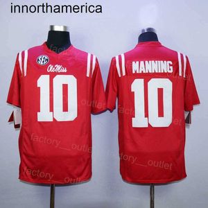 NCAA College Football Ole Miss Rebels 10 Eli Manning Jersey onaantastbare legende Hip Hop Team Rood Borduurwerk en naaien ademende sportfans