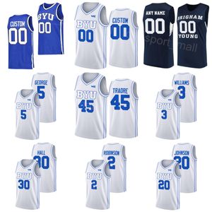 College Basketball BYU Cougars Jersey 45 Fousseyni Traore 3 Rudi Williams 20 Spencer Johnson 5 Gideon George 2 Jaxson Robinson 30 Dallin Hall University Team NCAA