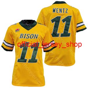 NCAA College NDSU North Dakota State Bisons Football Jersey Carson Wentz vert jaune taille S-3XL broderie entièrement cousue