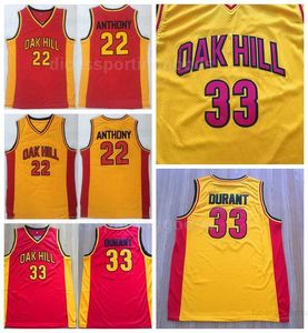 NCAA College Oak Hill 33 Kevin Durant Maillots Hommes Lycée Basketball 22 Carmelo Anthony Maillots Équipe Jaune Rouge À L'extérieur Pour Les Fans De Sport