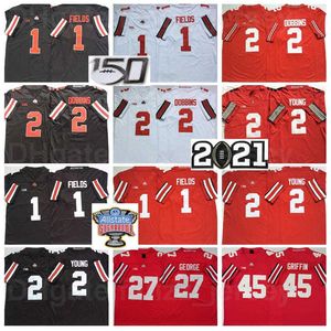 NCAA College Ohio State Buckeyes Football 1 Justin Fields Maillots Chase Young 2 JK Dobbins 27 Eddie George 45 Archie Griffin Tous cousus Noir Rouge Blanc Université