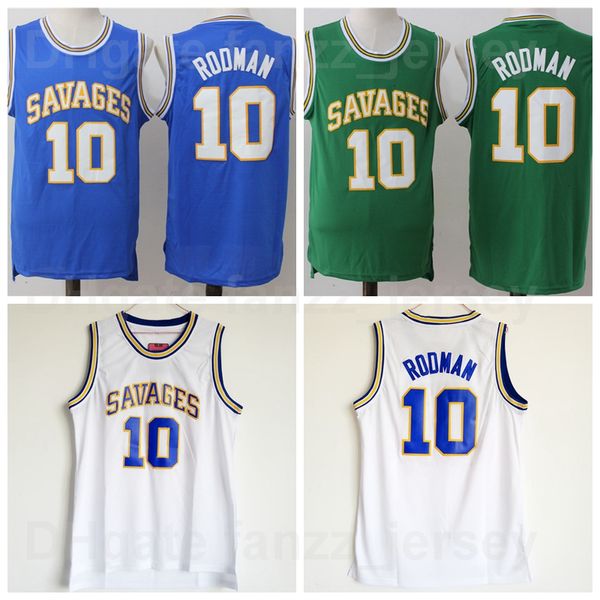 NCAA College Oklahoma Savages High School Dennis Rodman Basketball Jersey 10 Hommes University Team Couleur Vert Bleu Blanc Pour Sport Fans Shirt Respirant Bon/Haut