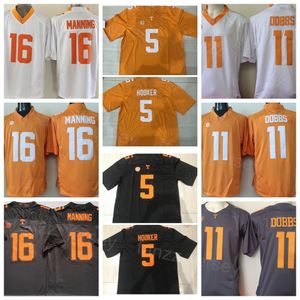NCAA College Tennessee Volunteers Football 16 Peyton Manning Jerseys 5 Hendon Hooker 11 Joshua Dobbs University Tout cousu gris orange blanc équipe broderie hommes