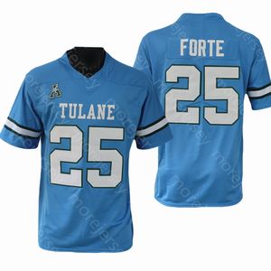 Maillot de football NCAA College Tulane Green Wave Matt Forte Taille S-3XL Broderie cousue Bleu bébé