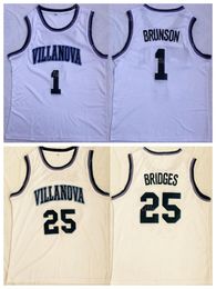 NCAA College Villanova Wildcats Baloncesto 25 Mikal Bridges Jersey 1 Jalen Brunson University Para fanáticos del deporte Equipo transpirable Color blanco Bordado Buena calidad