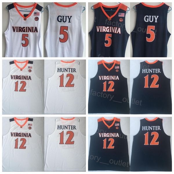 NCAA College Virginia Cavaliers Baloncesto 5 Kyle Guy Jersey 12 DeAndre Hunter University Para fanáticos del deporte Transpirable Color del equipo Azul marino Blanco Todo cosido alto