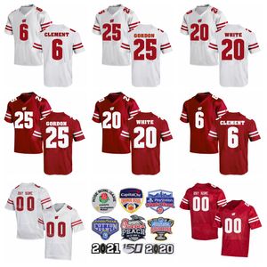 NCAA College Wisconsin Badgers Camiseta de fútbol Universidad 6 Corey Clement 20 James White 28 Montee Ball 25 Melvin Gordon III 1 Piggery Rojo Blanco Cosido Transpirable