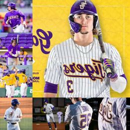 NCAA Cuatom LSU Tigers Maillot de baseball Alex Bregman Brayden Jobert Devin Fontenot Zack Mathis Dylan Crews Tre Morgan DJ Lemahieu Kevin Ga High