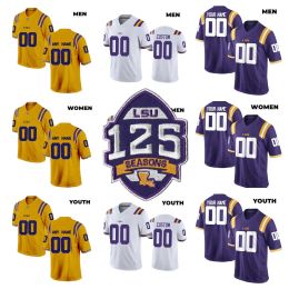 NCAA Custom College LSU Tigers Paarse voetbalshirts Burrow Jefferson Chase Adams Landry Provens Netherly Dural White Moffitt Beckham Quee High