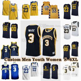 NCAA Custom S-6XL Marquette Golden Eagles College Basketball 1 Kam Jones Maillots 13 Oso Ighodaro 11 Tyler Kolek 4 Stevie Mitchell 23 David Joplin Chase Ross Ben Gold