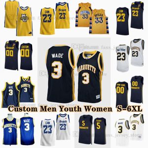 NCAA Custom S-6XL Marquette Golden Eagles College Basketball 1 Kam Jones Jerseys 13 Oso Ighodaro 11 Tyler Kolek 4 Stevie Mitchell 23 David Joplin Chase Ross Ben Gold