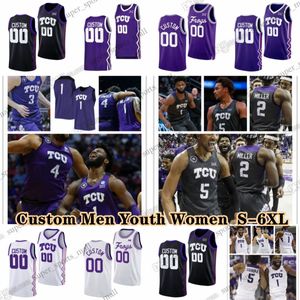 NCAA Custom S-6XL TCU Horned Frogs College Basketball 2 Emanuel Miller Jerseys 3 Avery Anderson III Jameer Nelson Jr. Xavier Cork Ernest Udeh Jr. Essam Mostafa Lundblade