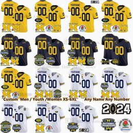 Maillot de football personnalisé S-6XL 2024 Big Ten Champion Michigan Wolverines 9 J.J. McCarthy 2 Charles Woodson Blake Corum Roman Wilson Junior Colson 1000 remporte le patch Rose Bowl