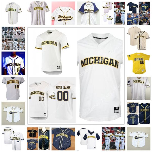 Maillot de baseball NCAA Michigan Wolverines cousu sur mesure Barry Larkin ALEC RENNARD Jim Abbott Don Lund Bill Freehan Erik Bakich Miles Lewis Jord Brewer Jimmy Kerr