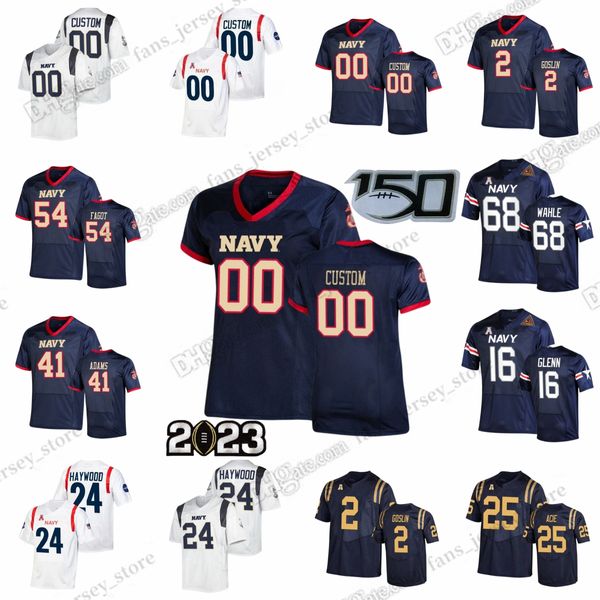 Jersey de fútbol de cadetes azul marino cosido personalizado 93 Joe Cardona 12 Semper Fi Fly 99 Alefosio Saipaia 41 Terrell Adams 3 Mychal Cooper 2 Tyger Goslin Staubach