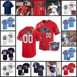 NCAA Custom gestikte Ole Miss Rebellen genaaid honkbaljersey Matt Parenseau Harris Drew McDaniel Max Cioffi Josh Mallitz Jackson Kimbrell Tim Elko Hunter Elliott