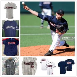 NCAA Custom UConn Huskies College Baseball Jersey 26 T.C. Simmons 27 Jack Petersen 30 Chris Brown 31 Jimmy Wang 32 Mitchell Pascarella 34 Brady Afthim 36 Justin Willis