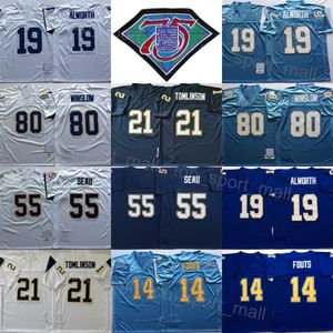 1987 1984 Football rétro 14 Dan Fouts Jersey 75e anniversaire 55 Junior Seau 19 Lance Alworth 80 Kellen Winslow 21 LaDainian Tomlinson Hommes Vintage Cousu Équipe