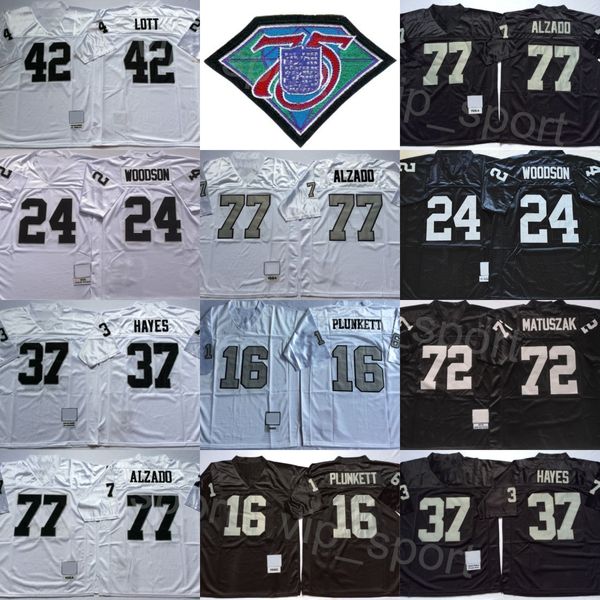 1984 1998 Retro Football 24 Charles Woodson Jersey 37 Lester Hayes 42 Ronnie Lott 77 Lyle Alzado 72 John Matuszak 16 Jim Plunkett 1976 1980 Vintage Noir Blanc 75e