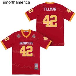 NCAA Football College State Sun Devis 42 Pat Tillman Jersey Hip Hop Team Kleur Rood Borduurwerk Ademend Pure Cotton voor sportfans gestikt hoog