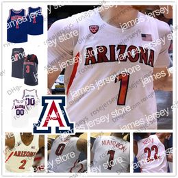 NCAA fútbol Jersey JerseyCoutume Arizona Wildcats 2020 Baloncesto Rouge Bleu marine Blanc 0 Josh Vert 1 Nico Mannion 22 Zeke Nnaji hommes jeunes Kid 4XL