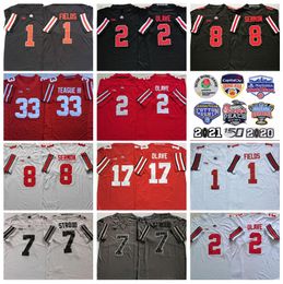 NCAA Football Ohio State Buckeyes College 8 Trey Sermon Jersey University 2 Chris Olave 7 CJ Stroud 1 Justin Fields 33 Master Teague III Rouge Noir Blanc Gris Hommes Vente