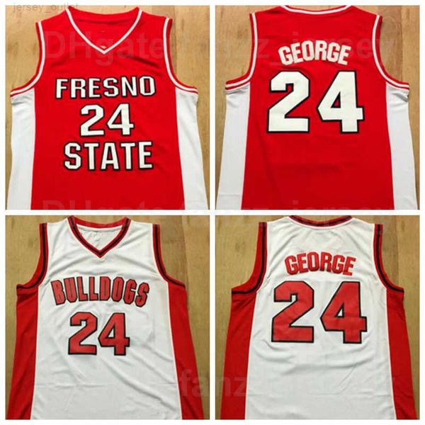 NCAA Fresno State Bulldogs College 24 Paul George Jerseys Hommes Basketball University Rouge Blanc Couleur de l'équipe Chemise en pur coton pour les fans de sport Broderie et couture