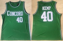 NCAA High School Basketball Concord Academy Shawn Kemp Jersey 40 Hombres Color del equipo Verde Algodón puro transpirable para fanáticos del deporte Todo cosido Universidad de calidad superior
