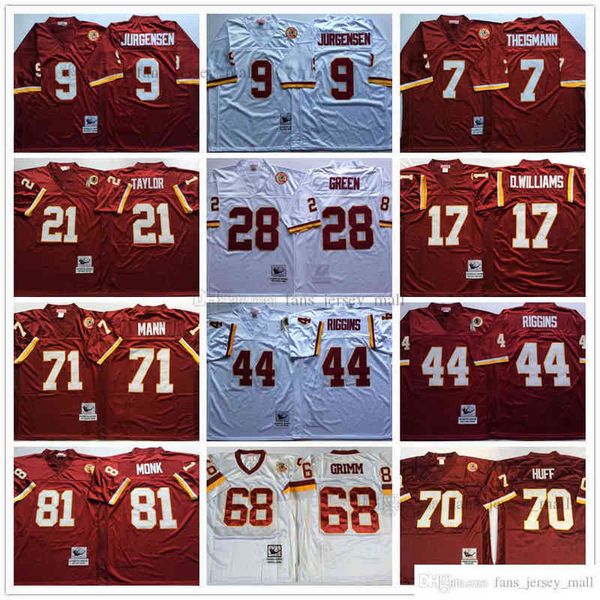 NCAA Hot Football Art 81 Monk Jersey 9 Jurgensen 7 Joe Theismann 44 John Riggins 28 Darrell Green 68 Russ Grimm Man Vintage Jersey Mitchell