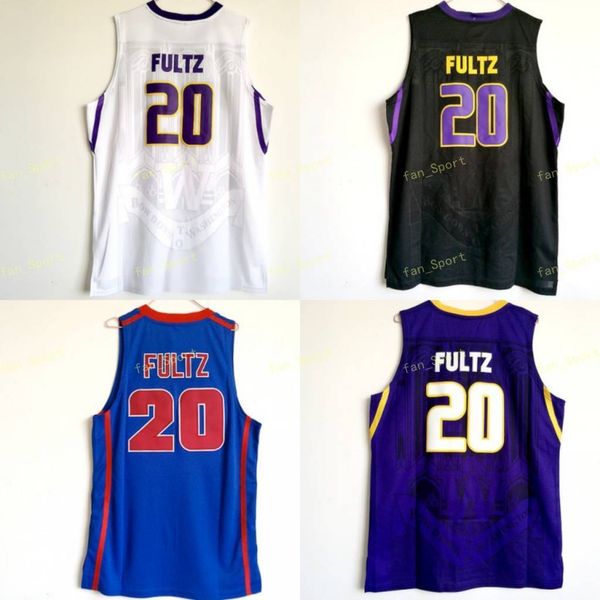 NCAA Huskies Markelle College # 20 Fultz Jersey Violet Noir Blanc DeMatha High School Markelle Bleu Fultz Basketball Maillots