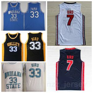 NCAA Indiana State Sycamores College Larry Bird Jerseys 33 7 University Springs Valley Basketball US 1992 Dream Team One High School Bleu Marine Blanc Noir Cousu