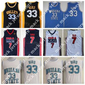 NCAA Indiana State Sycamores College Larry Bird Jersey 33 7 Basketball Springs Valley High School US 1992 Dream Team One Black White Navy