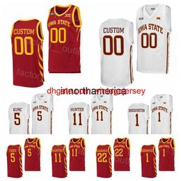 NCAA Iowa State Cyclones College 1 Izaiah Brockington Jersey Basketball 11 Tyrese Hunter 22 Gabe Kalscheur 2 Caleb Grill 5 Aljaz Kunc 4 George Conditt IV