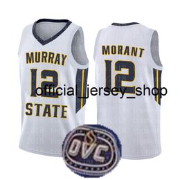 NCAA Ja Morant Murray State College Jersey Mens College Basketball porte cousu s taille S-XXL blanc