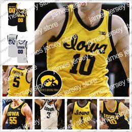 NCAA Jersey Custom Iowa Hawkeyes 2020 Nouveau Jaune Basketball # 55 Luka Garza 10 Wieskamp 22 McCaffery 5 Fredrick 3 Bohannon Murray Blanc Black Jerseys