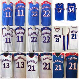 NCAA Kansas Jayhawks College Joel # 21 Maillot Embiid Josh 11 Jackson Andrew 22 Wiggins Paul 34 Pierce Wilt 13 Maillots de basket-ball Chamberlain