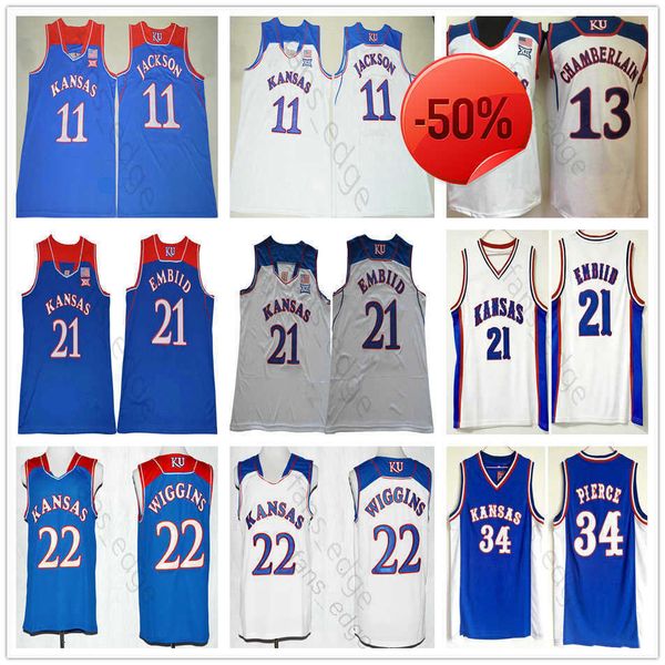 Ncaa Kansas Jayhawks College Joel # 21 Embiid Camisa Josh 11 Jackson Andrew 22 Wiggins Paul 34 Pierce Wilt 13 Chamberlain Baloncesto