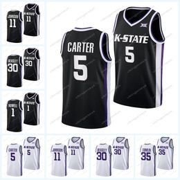 Maillot de basket-ball universitaire des Wildcats de l'État du Kansas de la NCAA Nae'Qwan Tomlin Anthony Thomas Desi Sills Markquis Nowell David N'Guessan Ismael Massoud Taj Manning Johnson