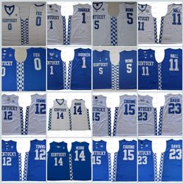 Kentucky Wildcats 0 Fox 11 John Wall Devin Booker Tyler Herro 12 Karl-Anthony Towns Royal White University Gestikte Jerseys Goede kwaliteit