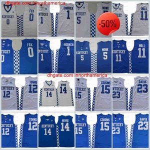 NCAA Kentucky Wildcats 0 Fox 11 John Wall Devin Booker Tyler Herro 12 Karl-Anthony Towns Royal White Maillots cousus Bon